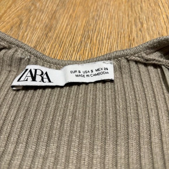 Zara Ribbed Taupe Tan Crop Wrap Tie Knit Sweater Long Sleeve Small - Picture 5 of 6